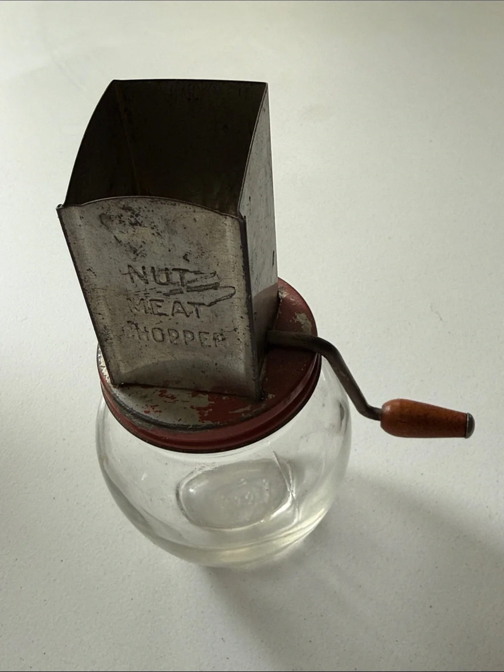 Vintage 1950s Androck Nut Meat Chopper Manual Kitchen Grinder -  Glass & Metal